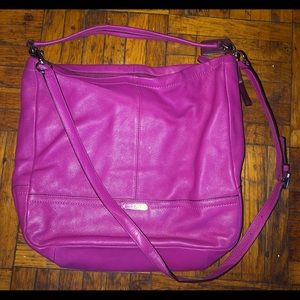 COACH Pink/Purple Leather Hobo Bag with Crossbody Strap.